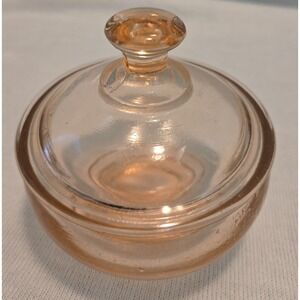 Pink Glass Puff Bowl With Lid Vintage  Cambridge Pink Line. Square Knob For...
